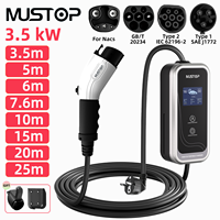 MUSTOP 16A 3.5KW EV Portable Charger Type1 Type2 GBT EVSE 25ft 5m 10m j1772 Car Wallbox Charging Station for Electric Vehicle