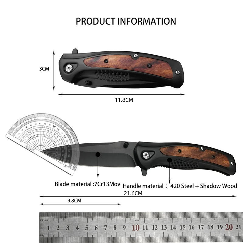 HUAAO Da315 8Cr13MoV blade outdoor portable 420 steel inlaid color wooden handle fishing EDC folding knife cutting tool