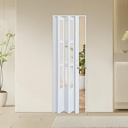 Accordion Door with Clear Panels, Interior Folding Door Includes Hardware and Lock, White Multifold Interior Doors