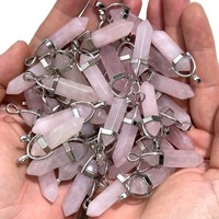 5pcs Natural Stone Pendant Rose Quartz Pink Crystal Charms for Earrings Keyrings Necklace Jewelry Making Gift