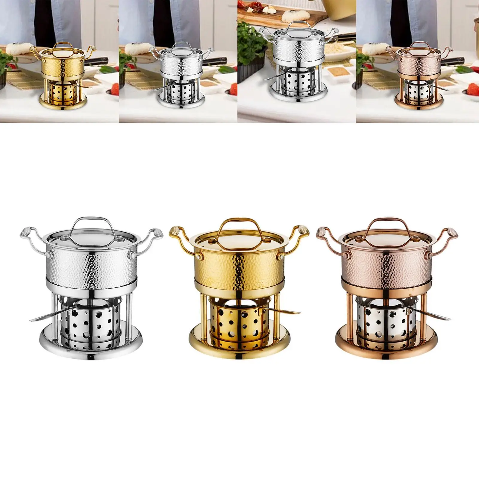 Alcohol Stove Hot Pot Stainless Steel Thick Sturdy Chafing Dish for Camping Backpacking Family Gathering Household Picnic