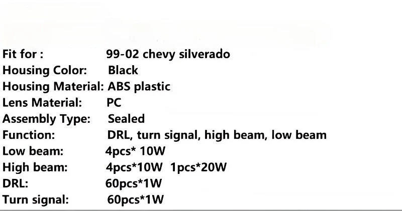 For Chevrolet Silverado LED Headlight Assembly Low Beam / High Beam/DRL/Turn Signal 32V 120W LED 12000LM 99-02 view 4