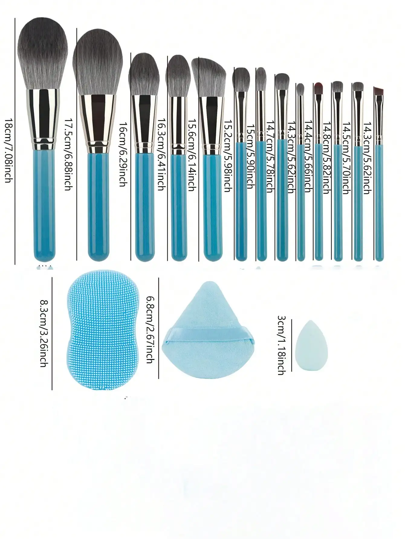 19 Pcs Blue Makeup Brushes Set With Beauty Blender Powder Puff Brush Holder Foundation Eyeshadow Cosmetic Tools