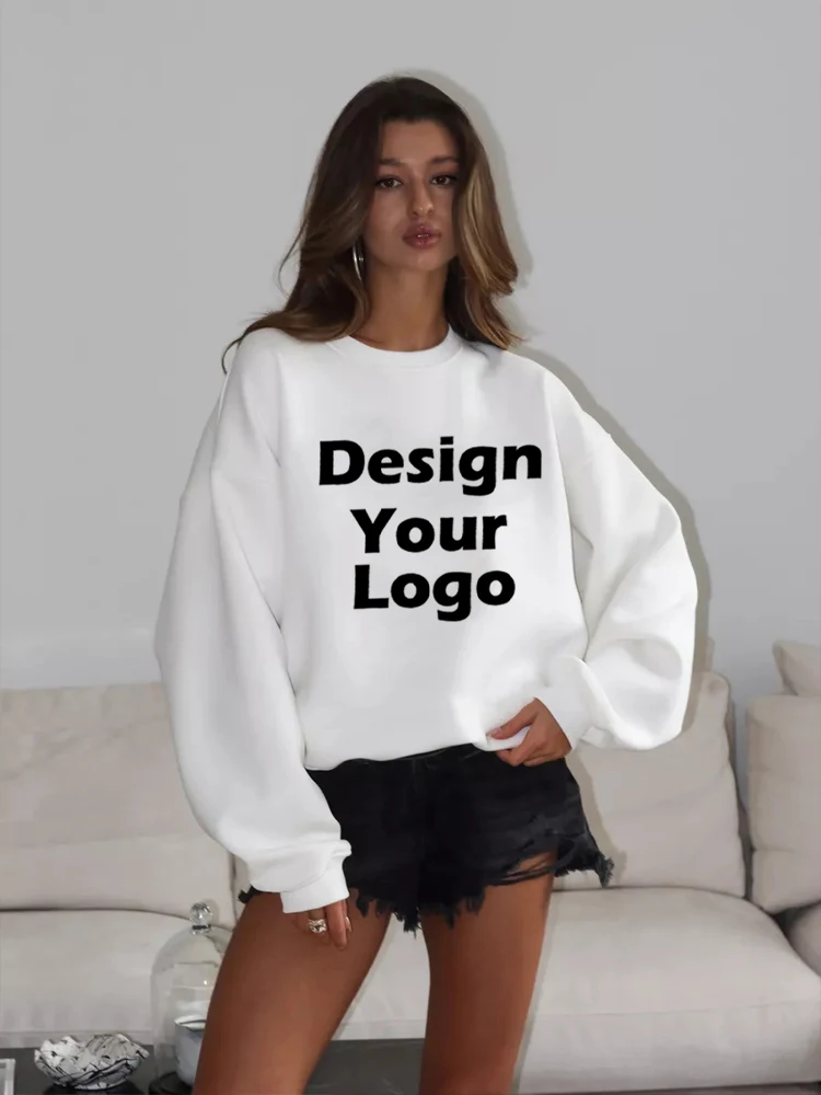 Plus Size Custom Design Gedrukt Trui Hoodies Vrouwen O Hals Herfst Tops Uw Eigen Foto Logo Sweatshirt Losse Vrouwelijke Kleding