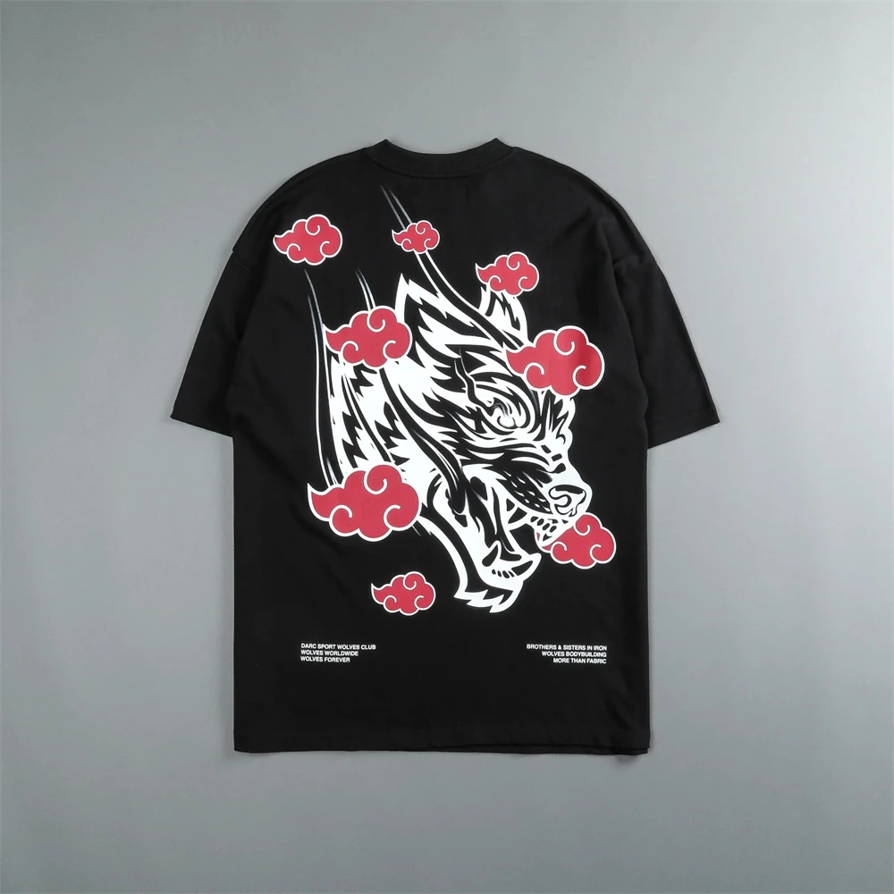 US WOLVES Official website Jointly Print 100% Cotton Men Hip Hop T-shirt Casual Summer 230G Cotton Fitness GYM Running Tees Tops