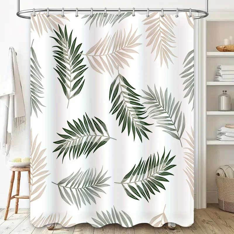 الأخضر يترك دش الستار ديكور المنزل مقاوم للماء الحمام الستائر الزخرفية الأبيض الأخضر الأزهار أحواض استحمام الطباعة دش #2