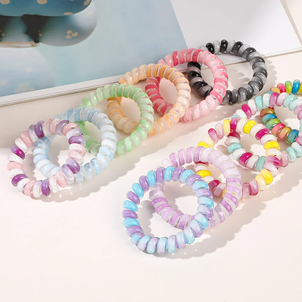 Fashion Multicolor Telephone Wire Elastic Hairband Scrunchies Spiral Rubber Band Hair Tie Gum Headband Ponytail Hair Accessories