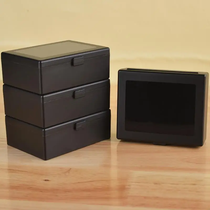 صندوق تخزين البطاقات البلاستيكية باللون الأسود/الأبيض، صندوق بطاقات شفاف قابل للتكديس، منظم مكتب، حافظة تخزين بطاقات الهوية البنكية لبطاقات الهوية