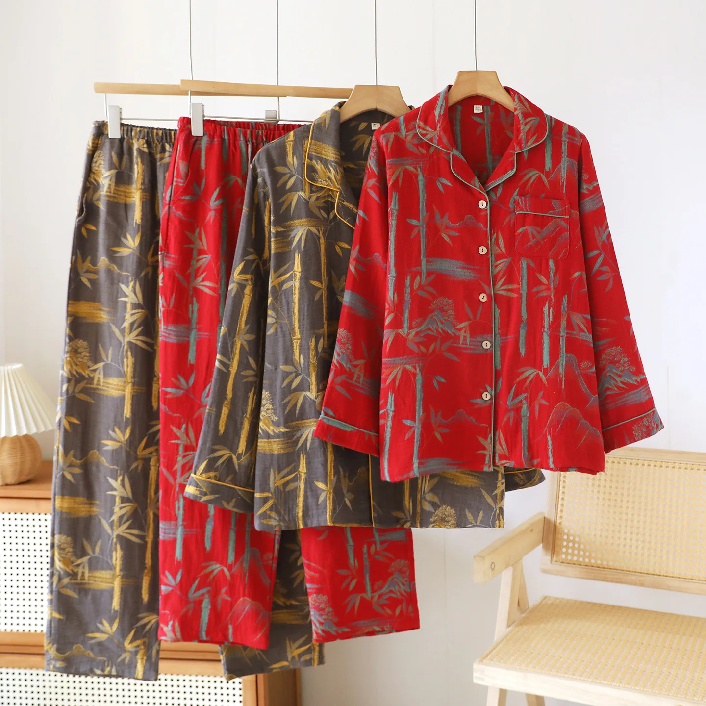 

Couple Pajamas Suit 2 Pieces Pijama Floral Spring Autumn Home Clothes For Men And Women Loungewear Night Wear Pyjamas