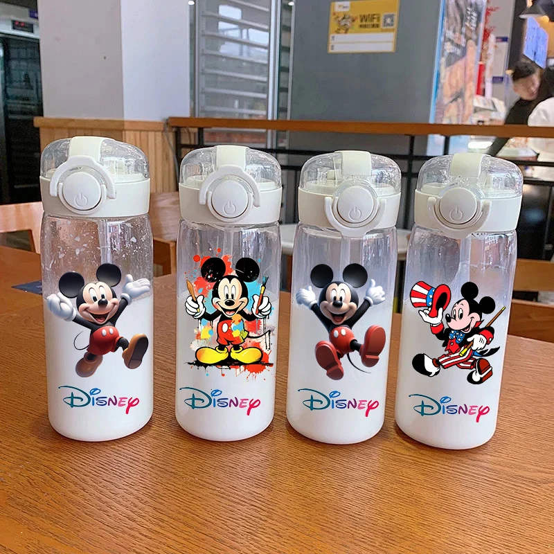 Disney 400/600ML Animation Portable Large Capacity Sports Plastic Straw Water Cup Outdoor Camping Fitness Mickey MouseDonaldDuck