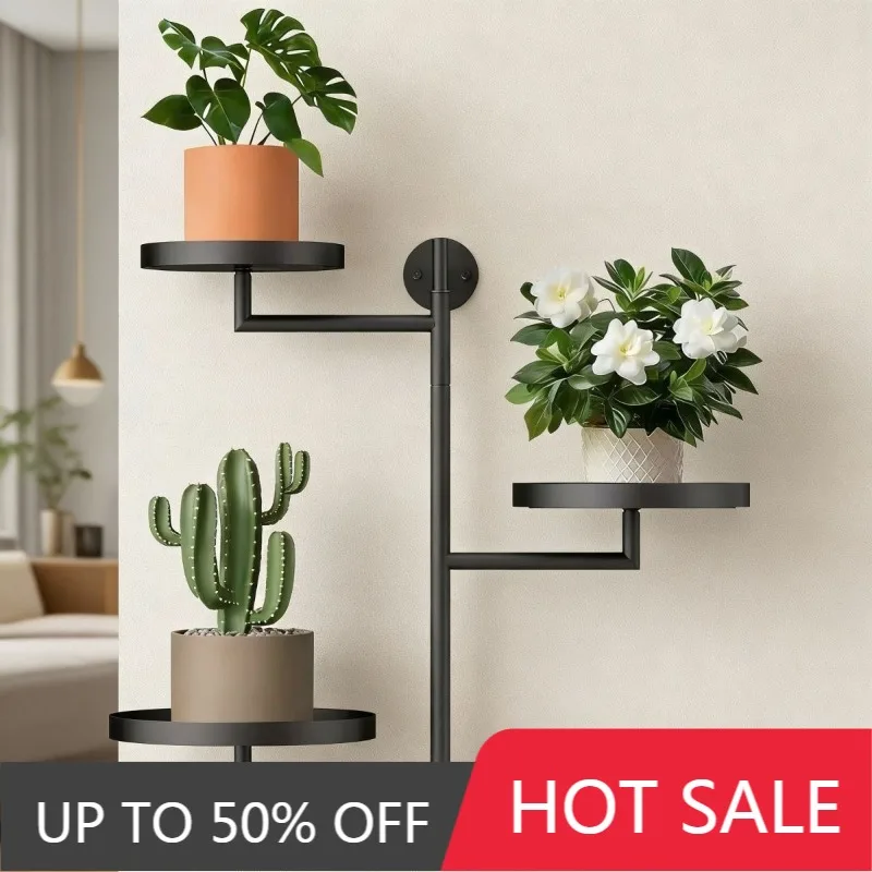 Rotatable Metal Plant Shelf Multi-layer Removable Wall Flower Stand Living Room Minimalist Plant Pot Storage Shelf Garden Decor