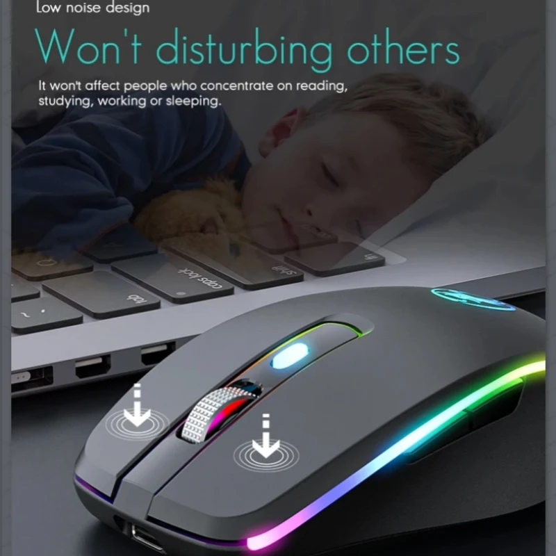 Mouse sem fio recarregável silencioso 2.4g/bluetooth com mouse de computador retroiluminado com clique silencioso para escritório doméstico laptop computador gamer