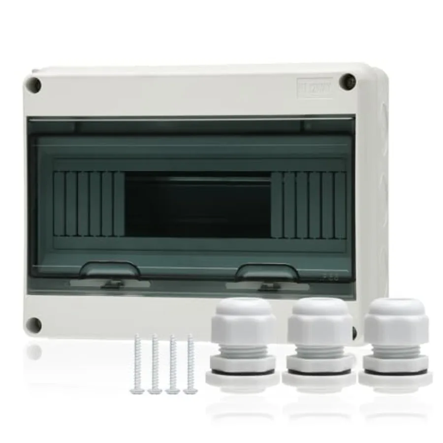 12 Way Distribution Protection Box, ABS/PC Alloy Plastic Transparent Cover Circuit Breaker Box IP66 Waterproof Distribut