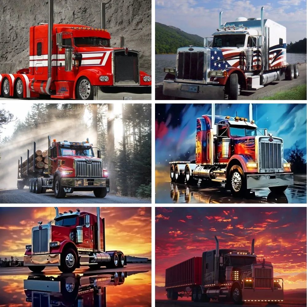 

Diamond Painting Cross Stitch American Trucks Rigs ,18 Wheelers Diamond Mosaic Semi Trucker Picture of Rhinestones New Arrivals