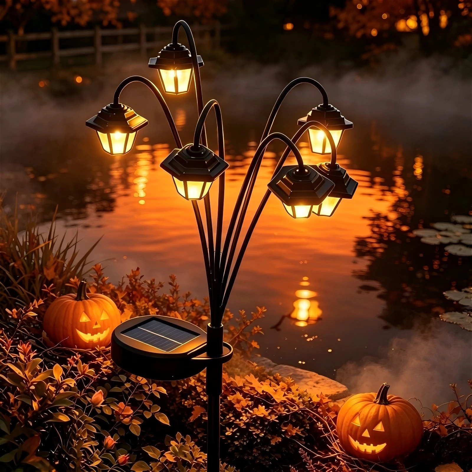 6 Heads Solar Pathway Lights Vintage Lantern Solar Stake Lamp Waterproof Warm Light Outdoor Garden Yard Walkway Landscape Decor