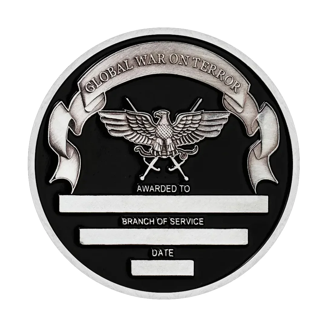 US Military Silvery Plated Global War Collection Coins Terror Expeditionary Medal Challenge Coin