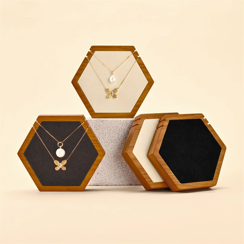 WoodTen Hexagonal Necklace Stand Wooden Jewelry Necklace Display Props Jewelry Organizer Frame Counter Window Necklace Holder