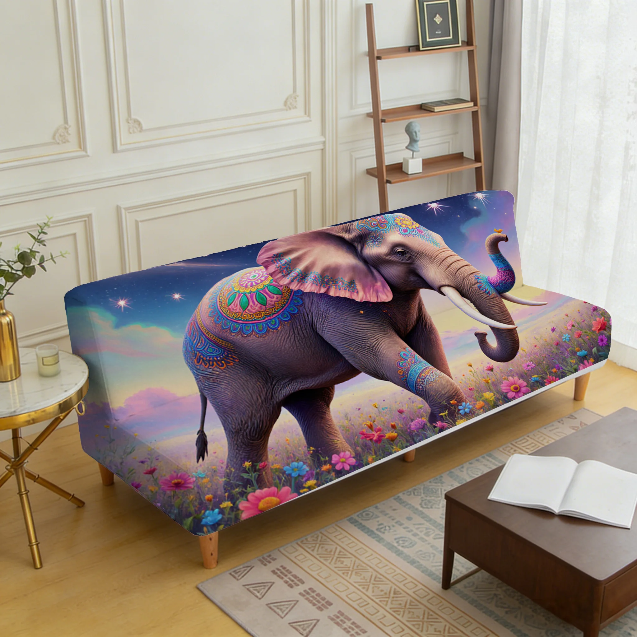 Auspicious pattern elephant elastic sofa cover, non-slip and scratch-proof furniture protective cover, easy to install