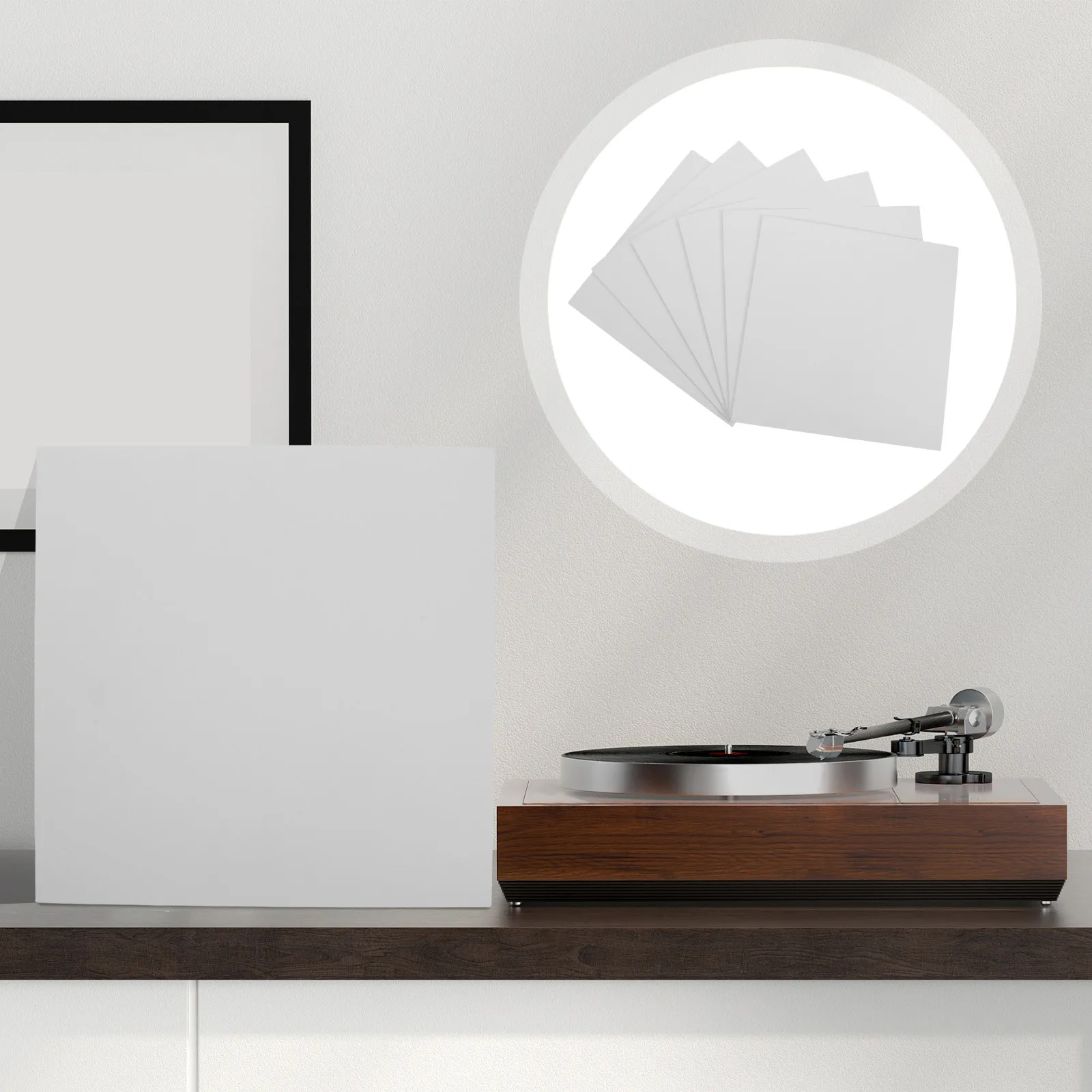 12Pcs Vinyl Record Inner Sleeves 12 Inch White Kraft Paper Round Corner Center Hole Protective Album Cover for Vinyl Record