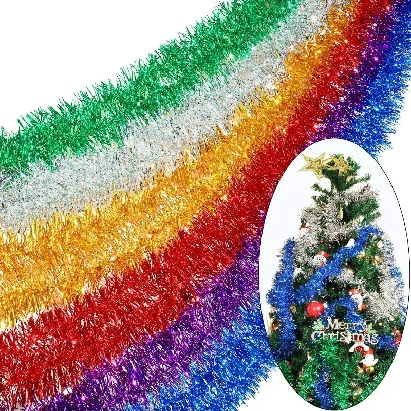 1.5-30M Christmas Ribbon Garland Cane Foil Tinsel Glitter Metallic Xmas Tree Wrapping Ribbons Ornaments DIY New Year Party Decor