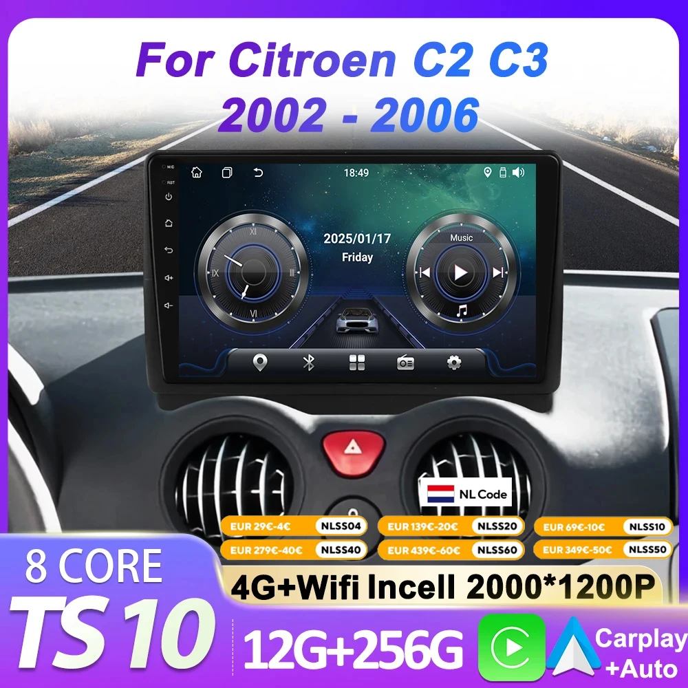 

For Citroen C2 C3 2002 - 2006 Car Audio Player Carplay Android Auto 8 Core Car Radio AutoMotive BT Navigation GPS Touch Screen