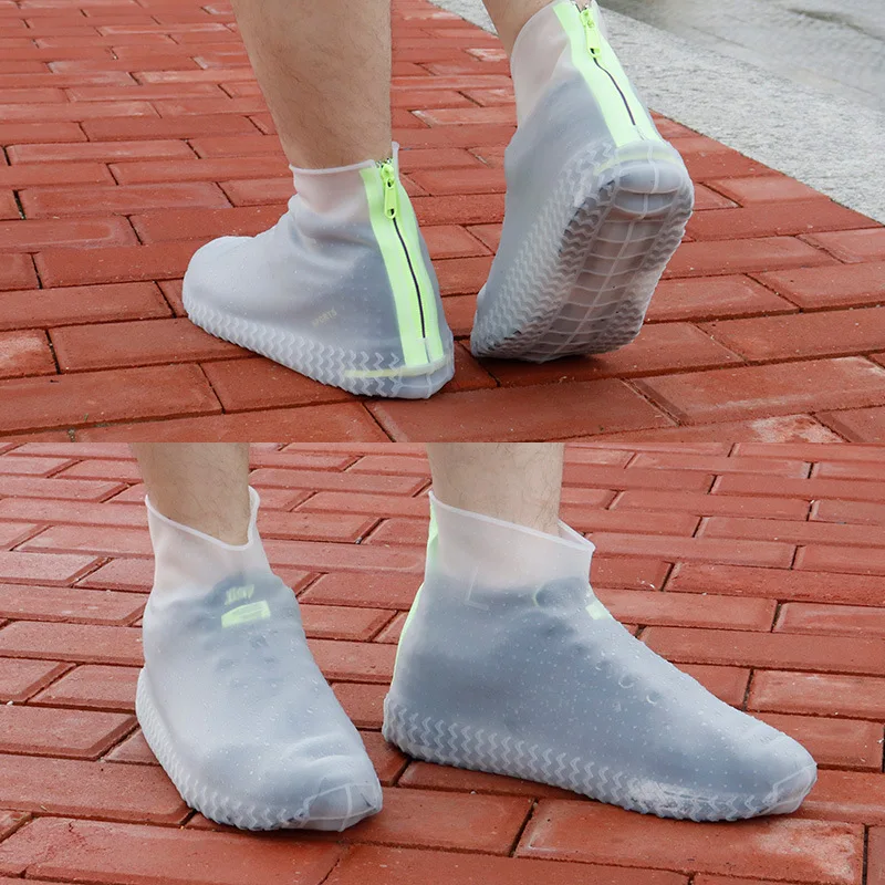 Women and men black cover shoes back zipper fly ankle shoe covers durable elasticity silicone galoshes overshoes