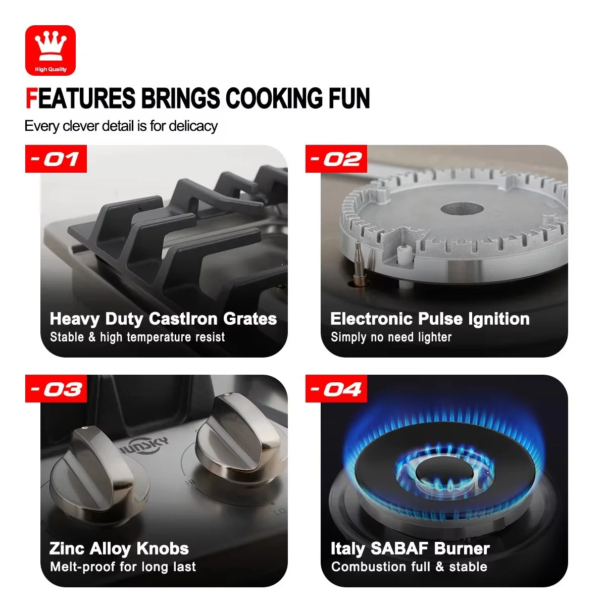 Fornello a gas da cucina a cinque teste in acciaio inossidabile transfrontaliero GPL Tavolo da cucina incorporato Fornello da tavolo incorporato