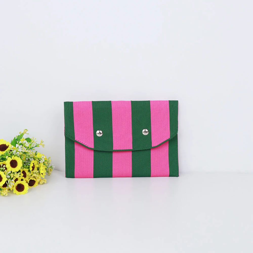5pcs Makeup Bags Women Polyester Cotton Thick Striped Knitted Protable LongTravel Hasp Storage Bag