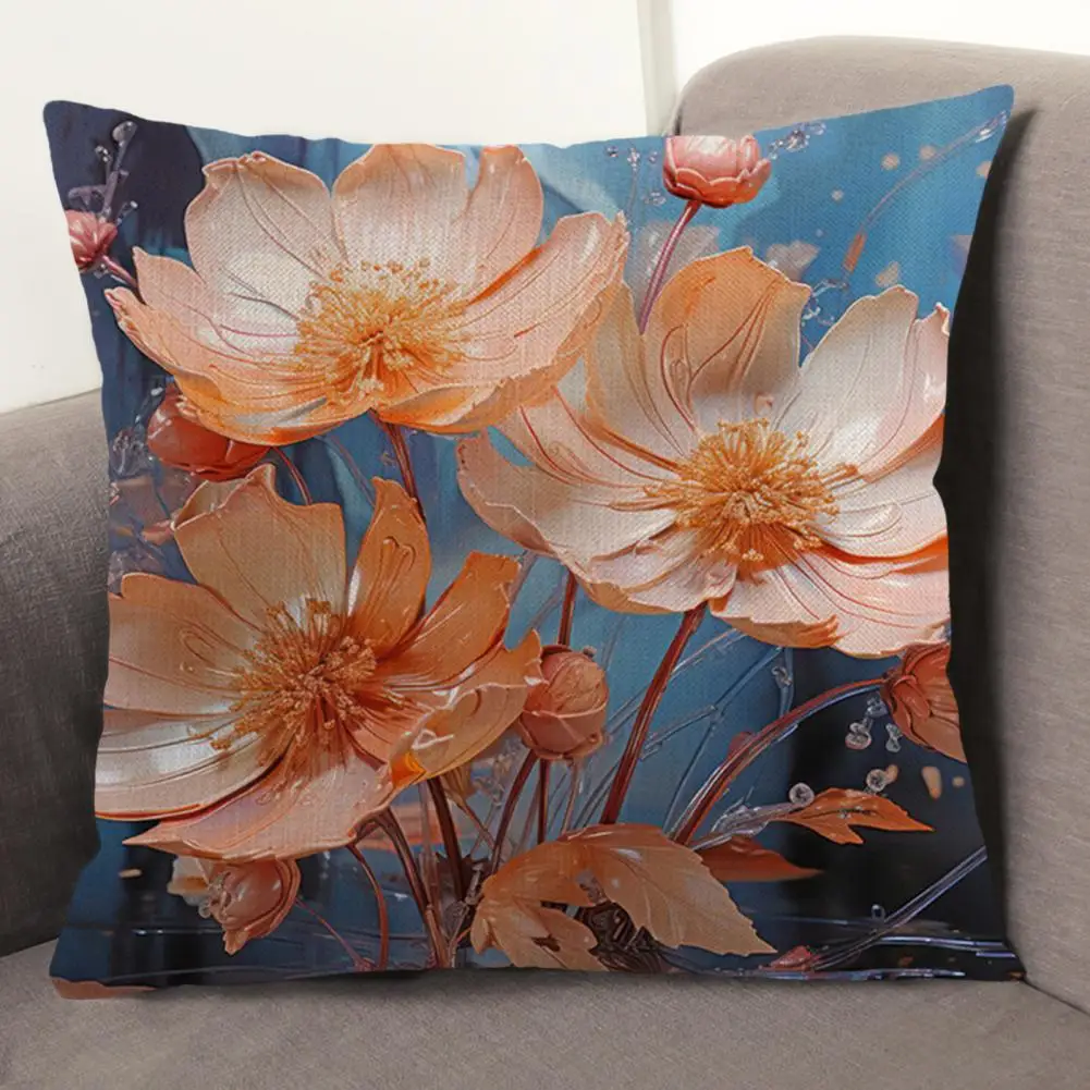 Floral Pattern Cushion Cover Elegant Floral Print Pillowcase Cushion Cover with Zipper Durable Non-fading Decorative for Home