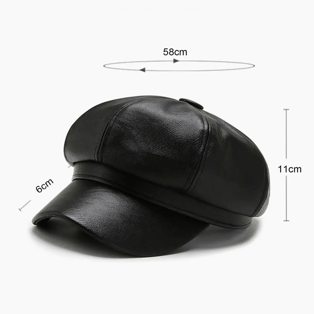 

Octagonal Beret Cap Adjustable Beret Girth Stylish Faux Leather Beret for Women Retro Sun Hat with Short for Spring