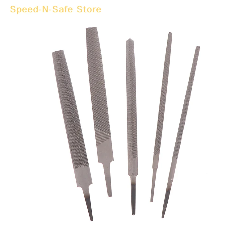 

6-Inch Steel Files Set (5 Pieces: Flat, Round, Half Round, Triangle, Square) For Metalworking And Woodworking