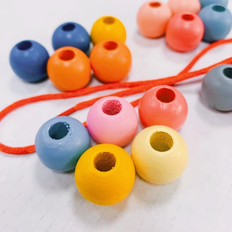 Juguetes de enhebrado de cuentas de dibujos animados de madera para niños, juguete de cordones numéricos de animales de frutas, cuentas de madera para bebés, juguete Montessori DIY