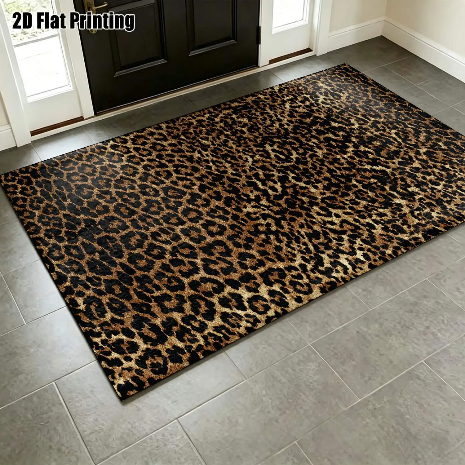 1Pc 2D Printed Brown Black Leopard Pattern Carpet, Nordic/Instagram/Modern Minimalist/European Style, Home Decor, Multi-Size, Machine Washable, for Entrance, Dining Room, Foyer, Living Room, Bedroom Floor Mat