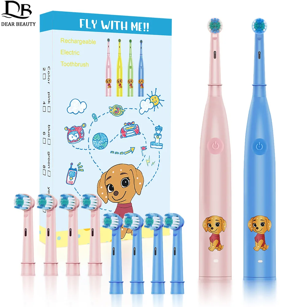 

Children's Electric Toothbrush 5 Cleaning Modes Kids Cartoon Rotating Electric Toothbrush With 4 Replace Soft Tooth Brush Heads
