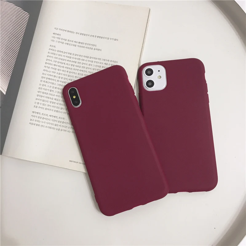 Weinrote Farbe, mattierte Handyhülle für iPhone XS Max XR X 11 12 Pro Max 8 7 6S 6 Plus SE 2020 Silikon-weiche TPU-Rückseite