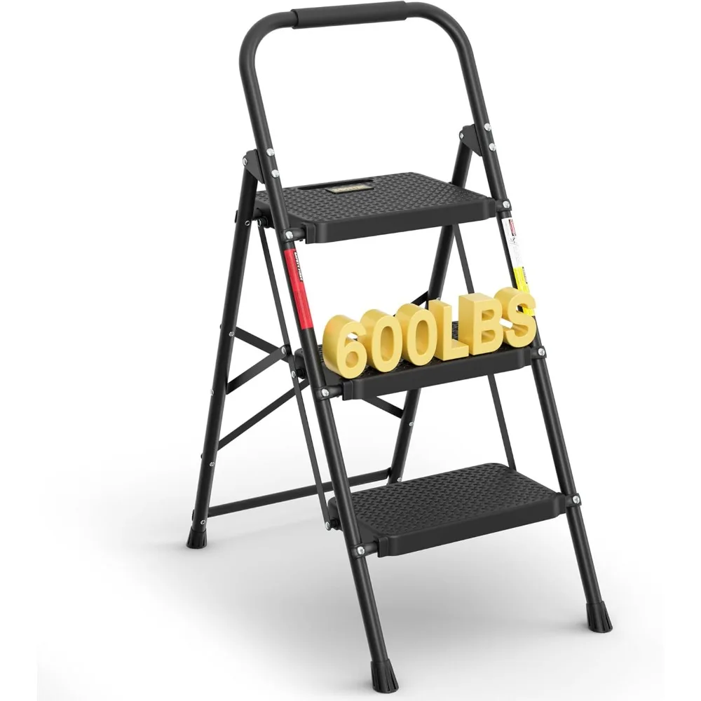 3-traps ladder, opvouwbare opstapkruk, maximaal draagvermogen van 600 lbs, stevig staal, antislippedalen, lichtgewicht, draagbaar staal L