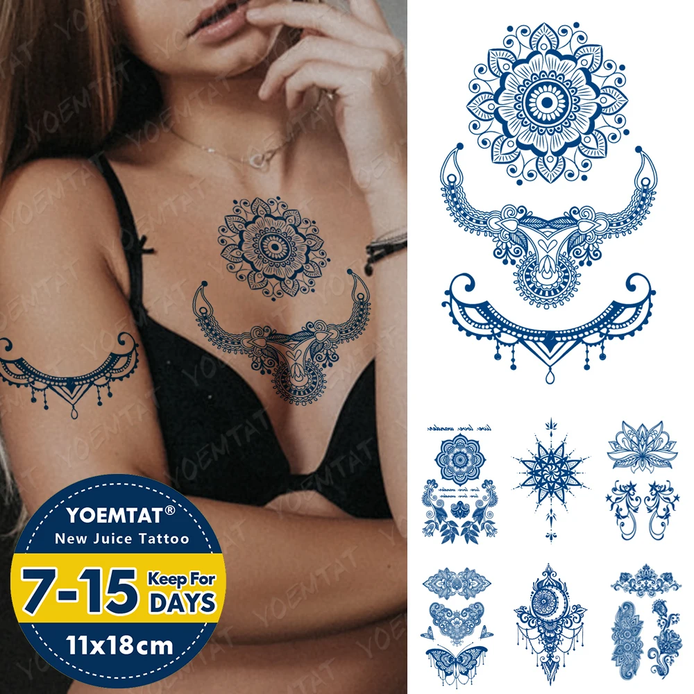 

Sexy Ink Juice Waterproof Temporary Tattoo Stickers Indian Henna Body Art Blue Fake Tato Men Women Long Lasting Transfer Tattoos