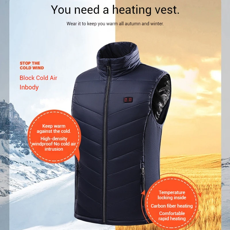 

15 Zone Heating Motorcycle Rider Vest Winter Comfortable Warm Stand Collar Vest Outdoor Men Intelligent Temperature Control Coat