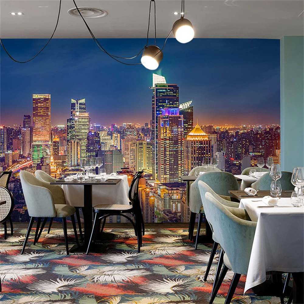 custom City night scene wallpaper extension space photo TV background wall paper bar office restaurant 3D mural wall stickers image 3