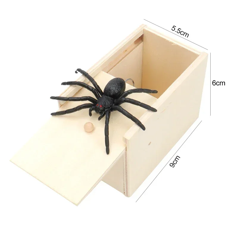 1set New Prank Spider Hidden in Situation Funny Scare Wooden Box Funny Halloween Play Prank Joke Props To Make Gifts Surprise