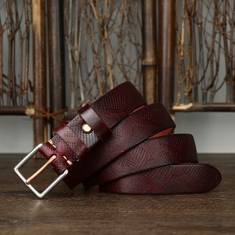 

Women's trendy retro fashion all-match snake pattern leather belt pin buckle first layer cowhide steel buckle jeans belt