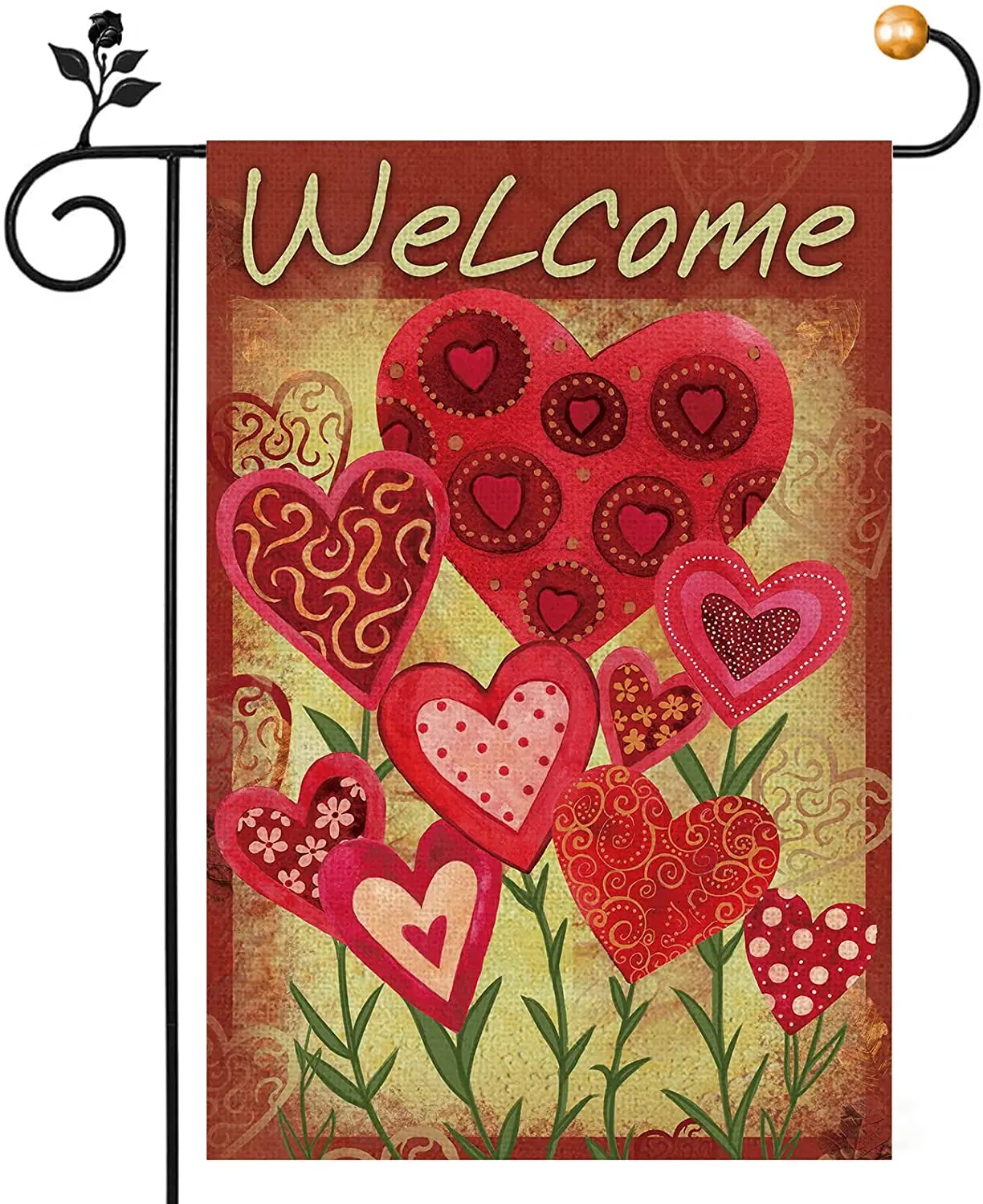 Welcome Valentine's Day Garden Flag, Love Heart Flower Seasonal Flag Double Sided, Valentine House Flag for Outdoor Holiday Anni