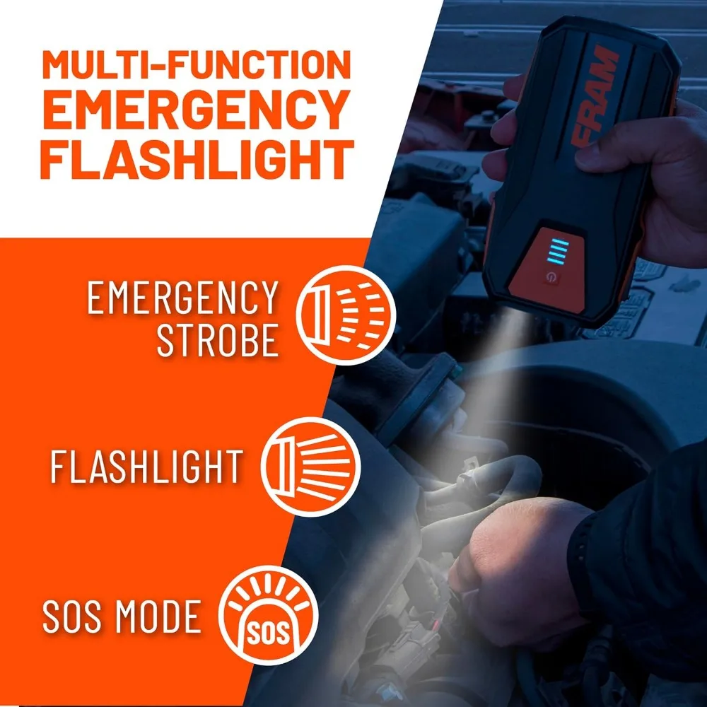FRAM FEK40008 بطارية السيارة Jump Starter 12000mAh (44.4Wh) ما يصل إلى 5.0L محركات الغاز ومحركات الديزل 2.0L، معزز سيارة الطوارئ 12V مع