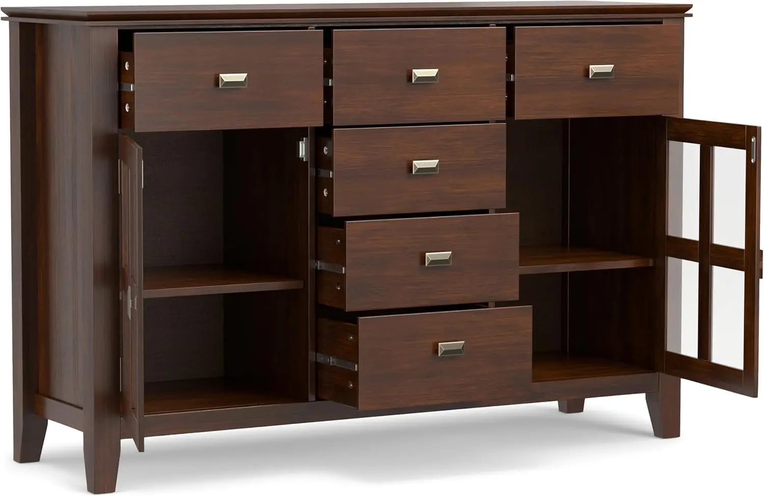 Aparador contemporâneo de 54 polegadas Buffet Credenza em Brown Russet apresenta 2 portas, 6 gavetas