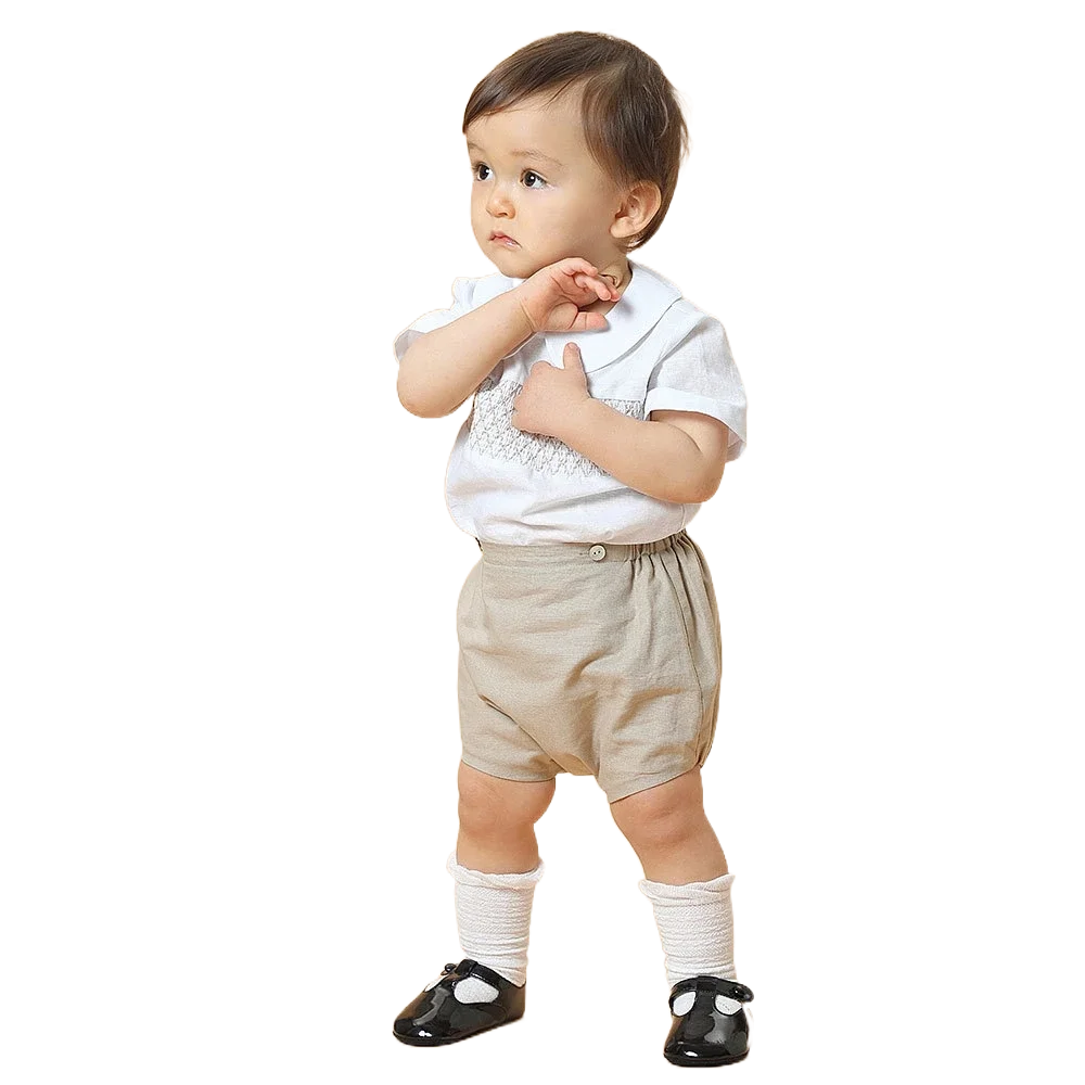 Baby Boys Clothes Sets Infant Birthday Clothing Suit Kid Spanish Cotton Outfit Toddler Smocked Shirt Pant Set Infant Party Suits