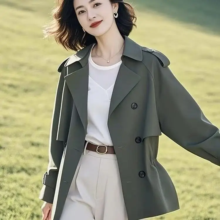 Fashion short simple trench coat small man 2025 spring and autumn temperament British spring and autumn new waist casual coat