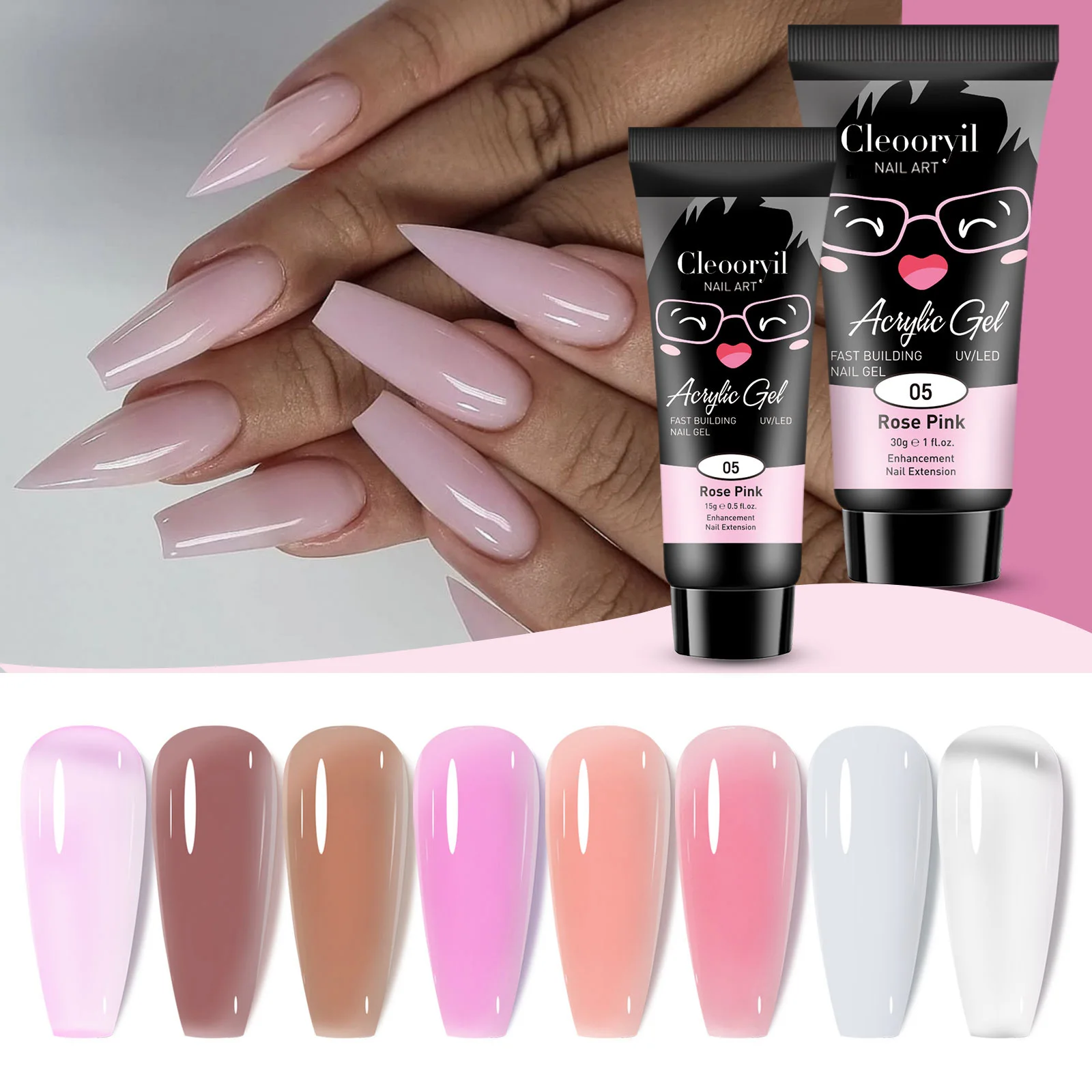 15 ml/30 ml Mehrfarbiges Nagelverlängerungsgel, Acrylgel, UV-LED, Schnellverlängerung, semi-permanentes Harz, Kristallkunst, Kristall-Nagelgel