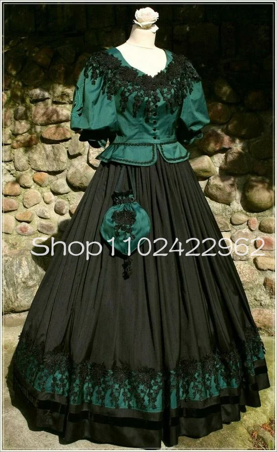 Black Green Wind Scarlett Ball Gown prom dresses Civil War Costume Victorian Daily Travel evening  Dress Tea Party gown