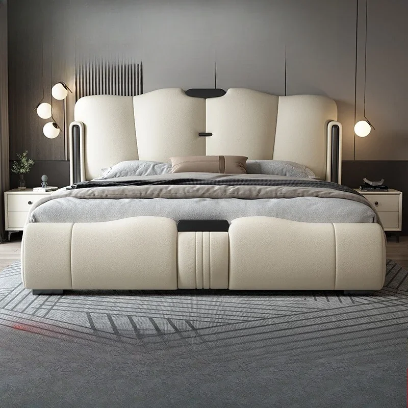 

New Chinese Minimalist Bed Nightstands Modern Aesthetics Designer Bed Fashionable Design Simple Wood Cama Casal Home Furniture