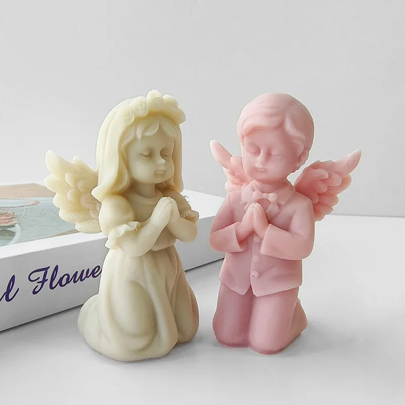 DIY 3D Prayer Angel Silicone Candle Mold for Creative Plaster Resin Ornaments Handmade Soap Candle Making Supplies